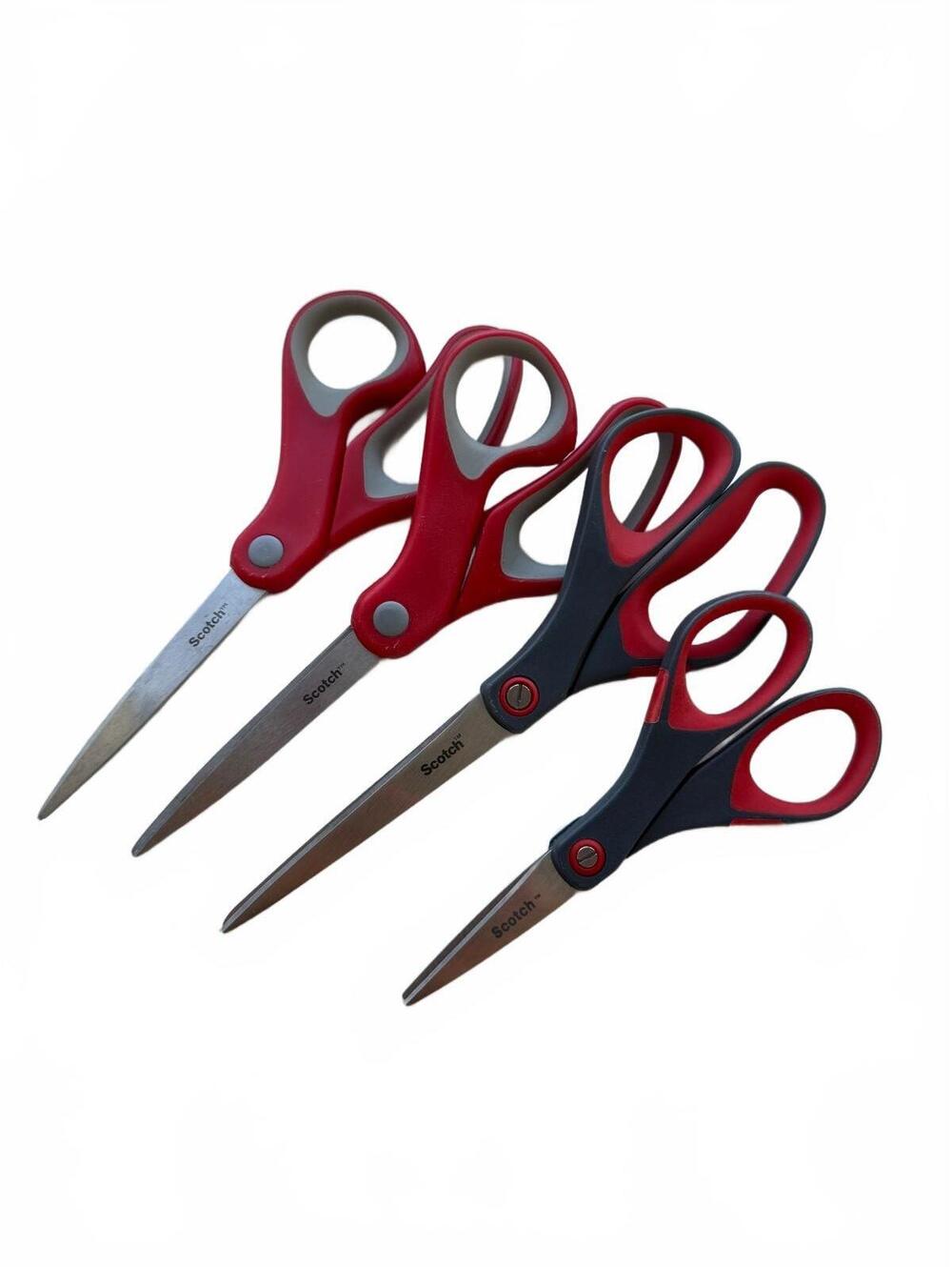 Set of 4 Scotch Scissors with Red Black & Gray Handles | Sizes 8” & 6”